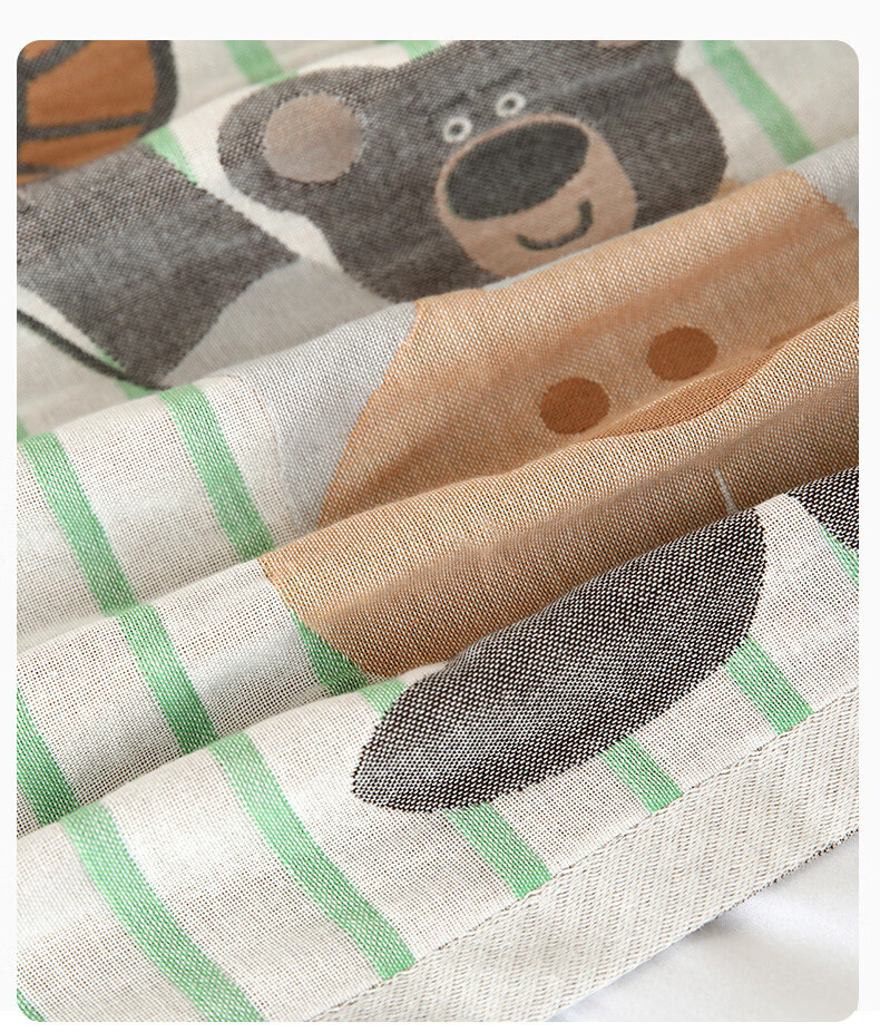 MUJI A-Class 100% Cotton Four-Layer Gauze Pillowcase Set with Elastic Band 52x78cm Bear Pattern, Pair 6