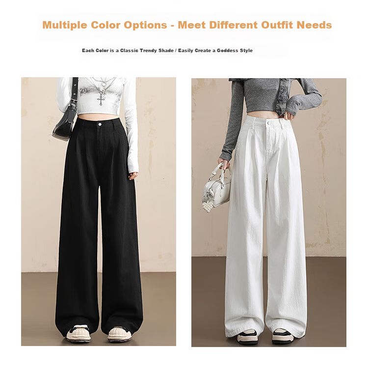 BEAUTIFUL WARDROBE White High-Waist Denim Wide-Leg Pants for Women Loose Casual Lazy Style Spring Summer Slimming Floor-Length Trousers 3