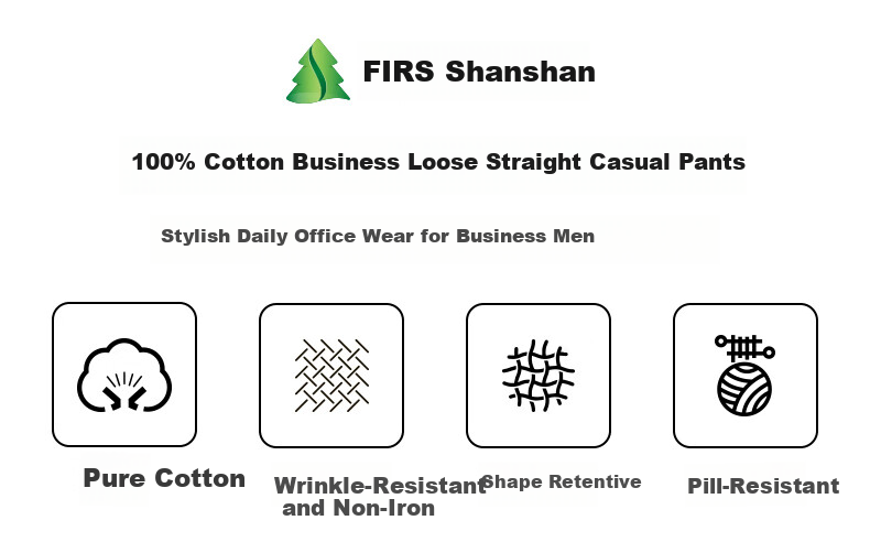 FIRS 100% Cotton Skin-Friendly Men's Loose Straight-Leg Dress Pants Dad Work Business Casual Trousers 1