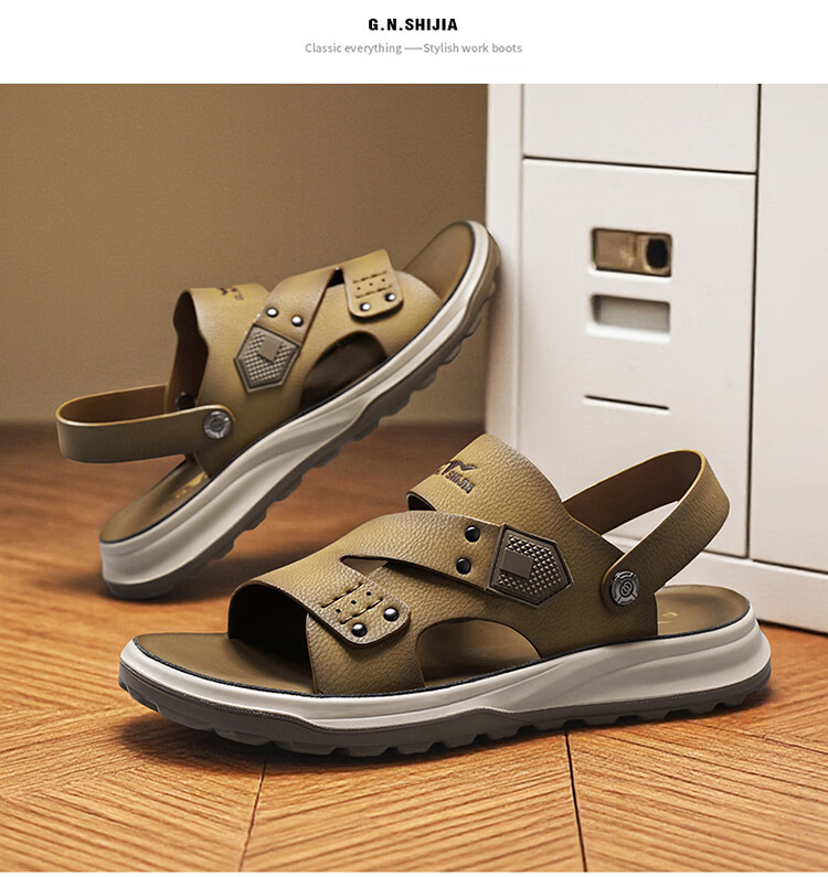 Bull Family Men's Leather Sandals Summer New Soft Sole Comfortable Dual-Purpose Outdoor Casual Beach Shoes 23