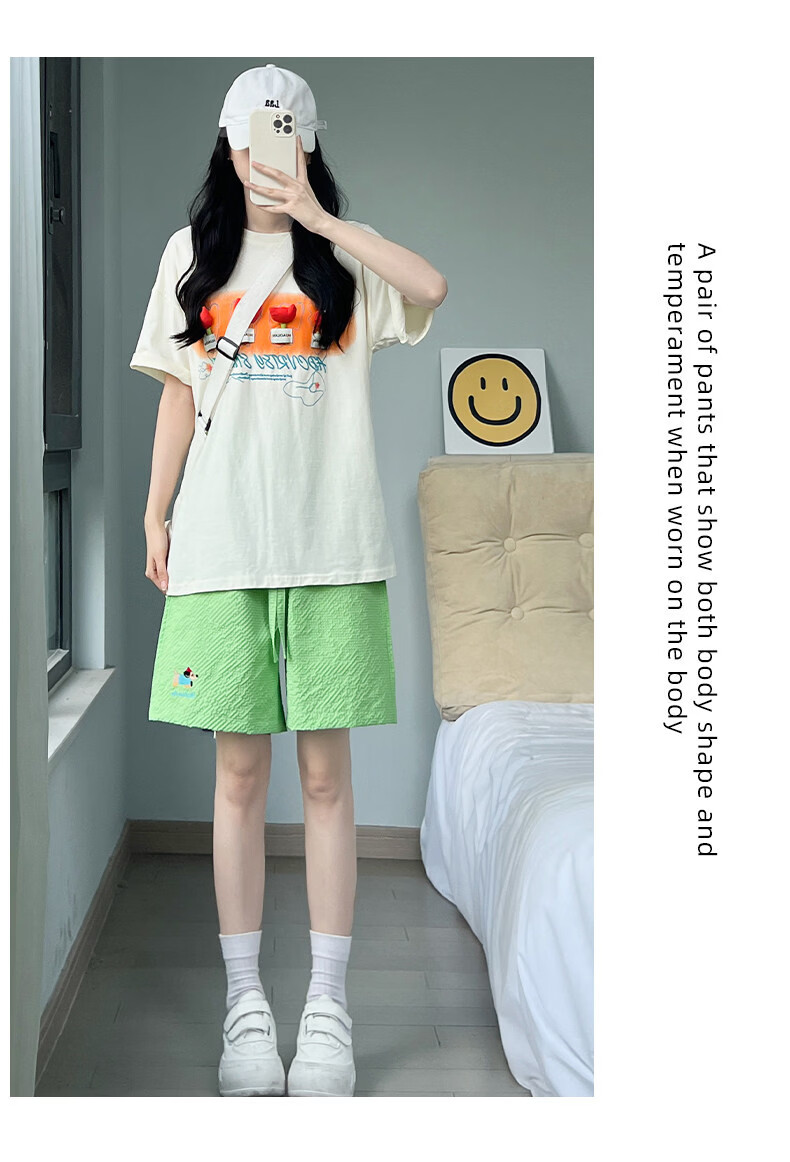 Langsha Women's Summer Thin Embroidered High-Waist Quick-Dry American Style Sports Shorts Beach Mid-Length Pants 23