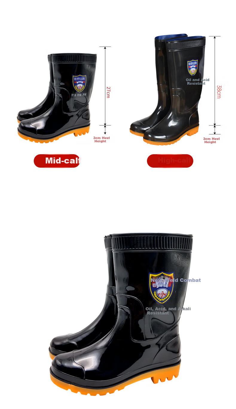 Gongqiyou Black Mid-Calf Rain Boots Size 40 Waterproof Non-Slip Wear-Resistant Outdoor Rubber Shoes 5