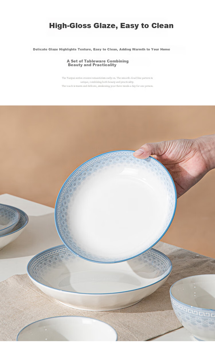 Liniyan Ceramic Rice Bowls 5-Inch Set of 4 Home Tableware Ink Blue Elegant Underglaze Color Embossed Bowl Set 4