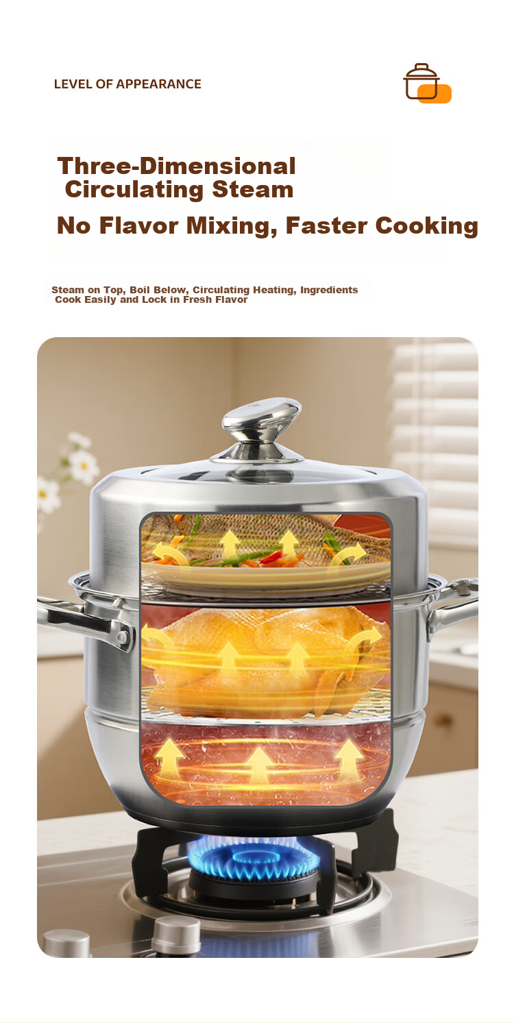 MAXCOOK Steamer 32cm 2-Tier 304 Stainless Steel Thickened Base Compatible with Gas and Induction Cooktops 9