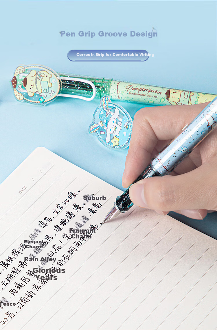 GuangBo & Sanrio Student Fountain Pen for Grades 4-6, EF Nib, Refillable Ink Cartridge, Hard Nib Calligraphy Pen, Girls' Gift, Random Pattern KT82288-H 4