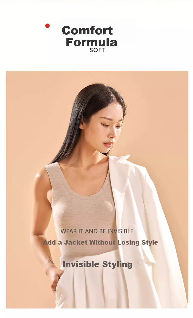 BOPRUIEY Women's Warm Vest Wool and Silk Seamless Fleece Quick Warmth Thermal Close-Fitting Underwear 10