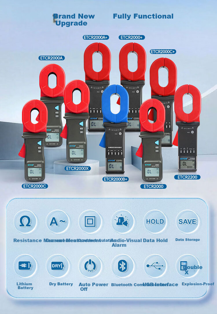 ETCR ETCR2000A Clamp Ground Resistance Tester 500Ω Clamp Meter Lightning Protection Grounding 55×32mm 2