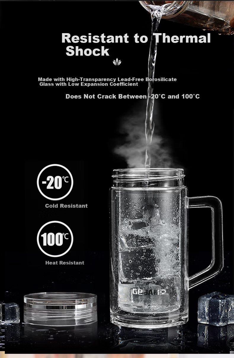 GEYA Mingyuan Office Double-Layer Glass Cup Men's Glass Water Cup with Handle Custom Glass Tea Cup 12