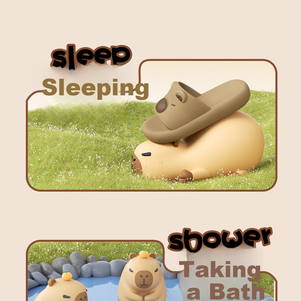 CXOCSI Capybara Parent-Child Slippers Women's Home Non-Slip Outdoor Wear Children's Cartoon Men's Sandals Khaki Size 42-43 5