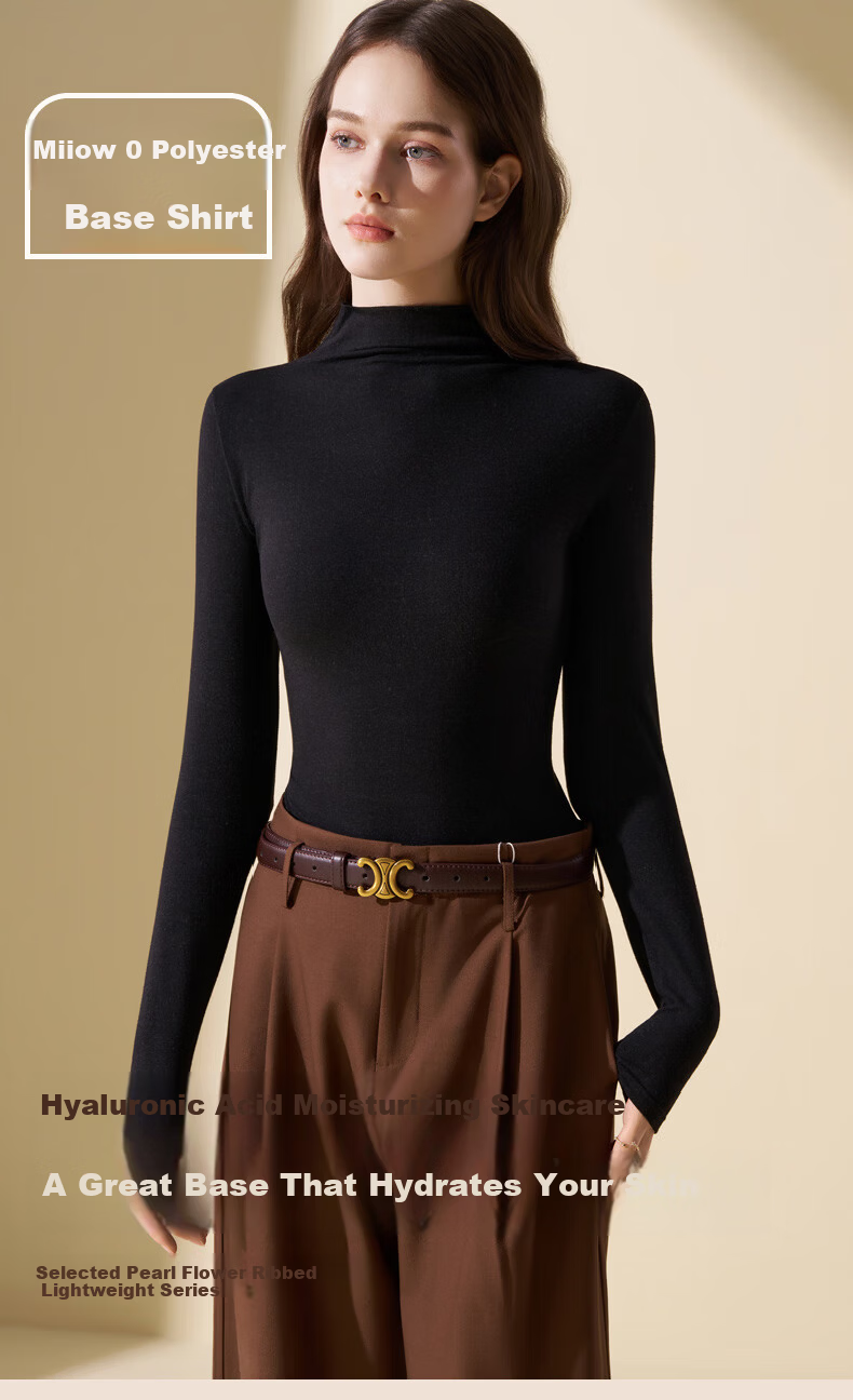 MiiOW Women's Half Turtleneck Thermal Base Layer 2025 New German Velvet Heat Retaining Autumn Winter Warm Innerwear Black 1