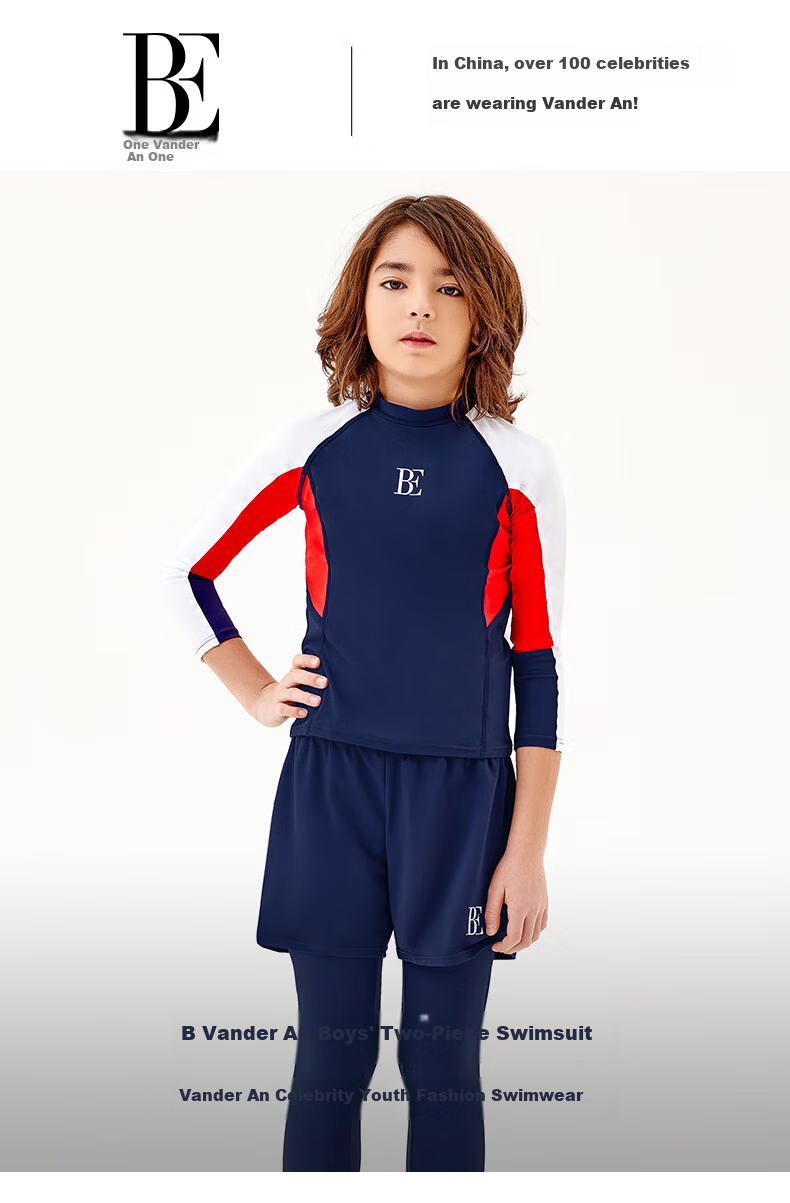 BALNEAIRE Kids Two-Piece Swimwear Boys Long Sleeve Top and Pants Set UV Protection Breathable Quick-Dry for Pool and Beach 280106 140/68 1