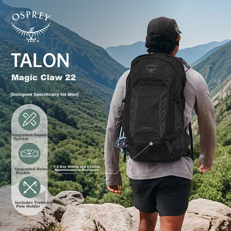 OSPREY Talon Claw 22L New Small Eagle Backpack Professional Outdoor Hiking Lightweight Travel Mountaineering Bag Men Black O/S