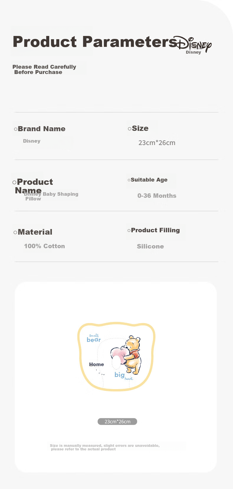 Disney Infant Head Shaping Pillow 0-6 Months Newborn Anti-Flat Head Correction Sleep Pillow for 1 Year Old Baby 17
