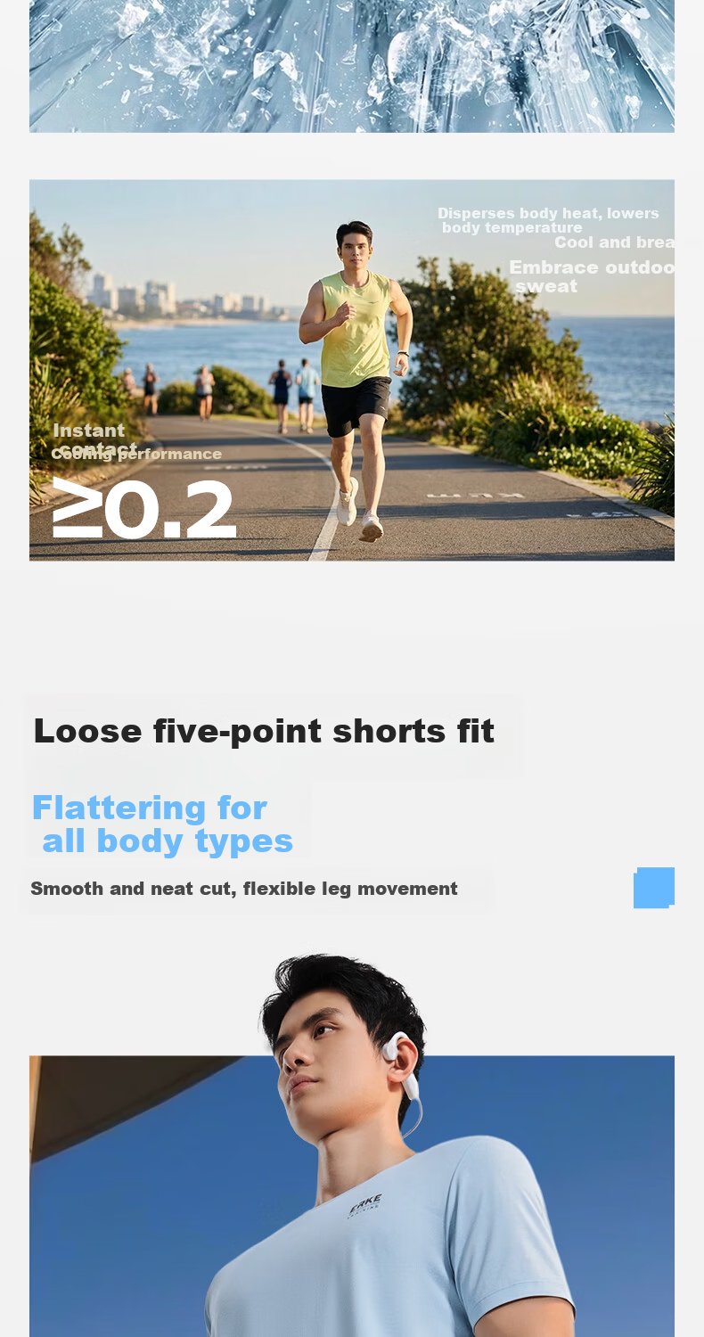 ERKE Men's Summer Sports Shorts Five-Point Ice Cooling Breathable Moisture-Wicking Quick-Dry Woven Training Running Casual Pants 5