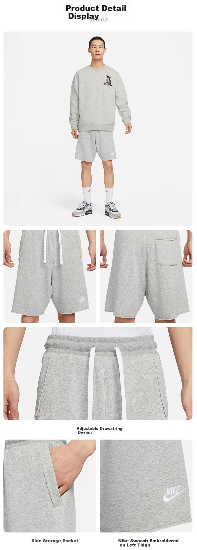 NIKE Men's Sports Shorts Summer Knitted Terry Soft Sweat-Absorbing Five-Point Pants DX0767-063 Gray S 4