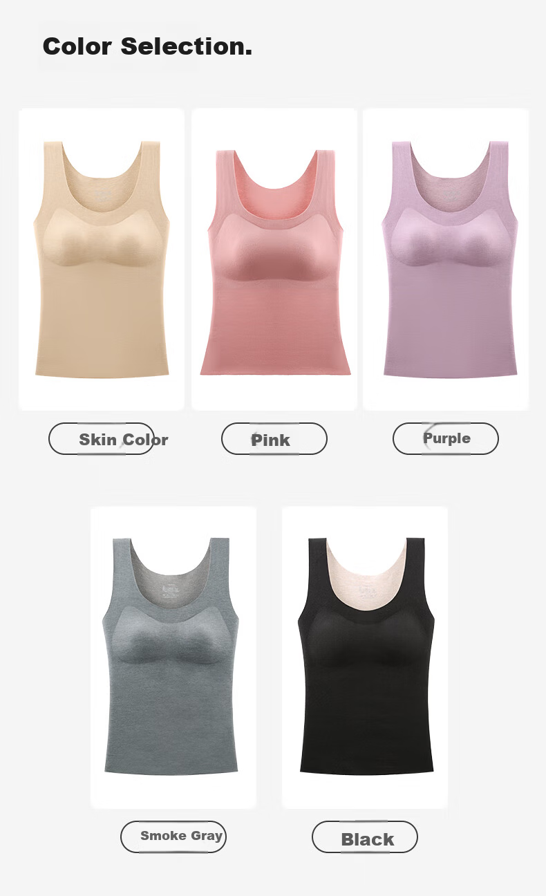 Urban Beauty Women's Thermal Fleece-Lined Thickened Heating Autumn Winter Vest with Built-in Bra U-Neck Base Layer Top 15