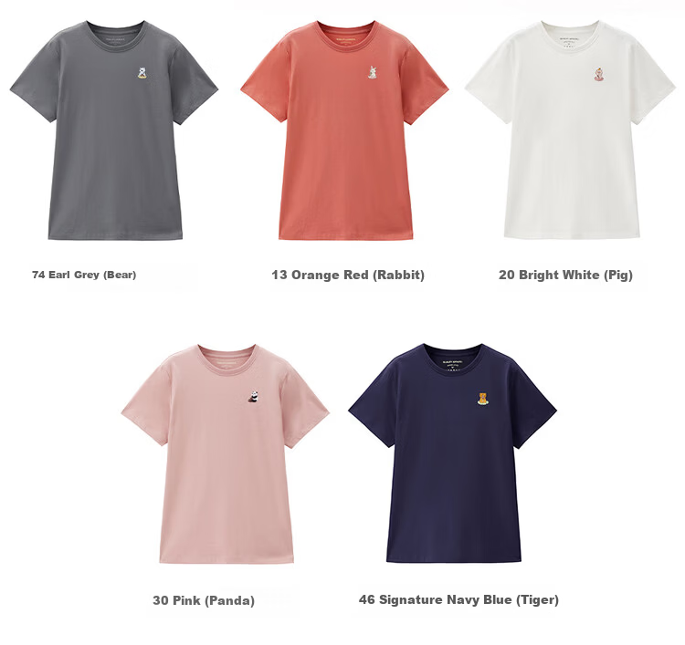 Giordano Women's Short Sleeve T-Shirt New Pure Cotton Casual Round Neck Embroidered Animal Top 05396384 21