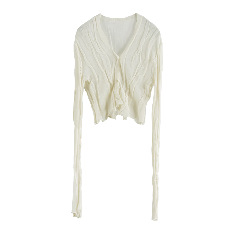Rizhuo Original Design 2026 Summer New Niche White Knit Ripple Thin Cardigan Jacket for Women