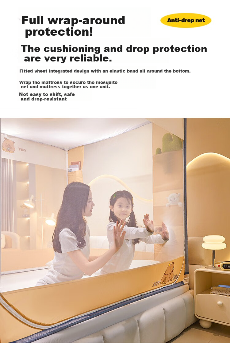 MUJI Class A Baby Crib Mosquito Net with Anti-Fall Bumper, Three-Door 1.8×2m with Reinforced Frame 8