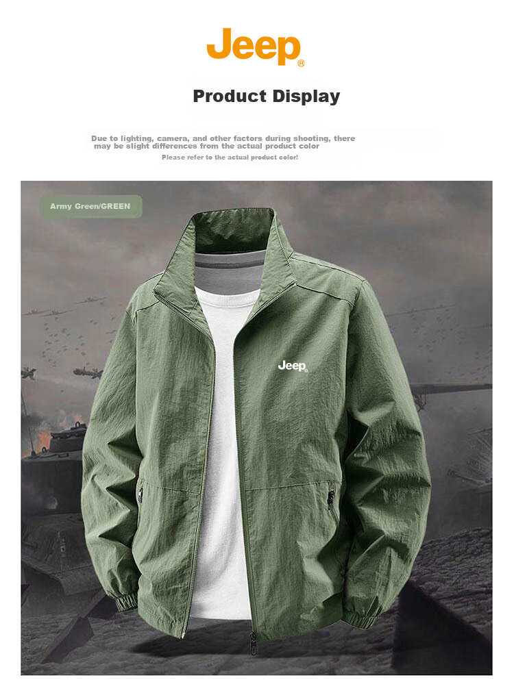 JEEP Men's Spring Autumn Jacket Casual Loose Fit Stand Collar Coat Black 3XL 3