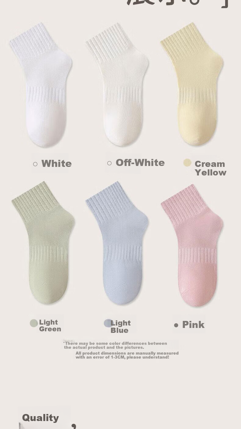 Cotton Full Women's Short Socks 100% Pure Cotton Antibacterial Odor-Resistant Breathable Sports Low-Cut Ankle Socks 6 Pairs 13