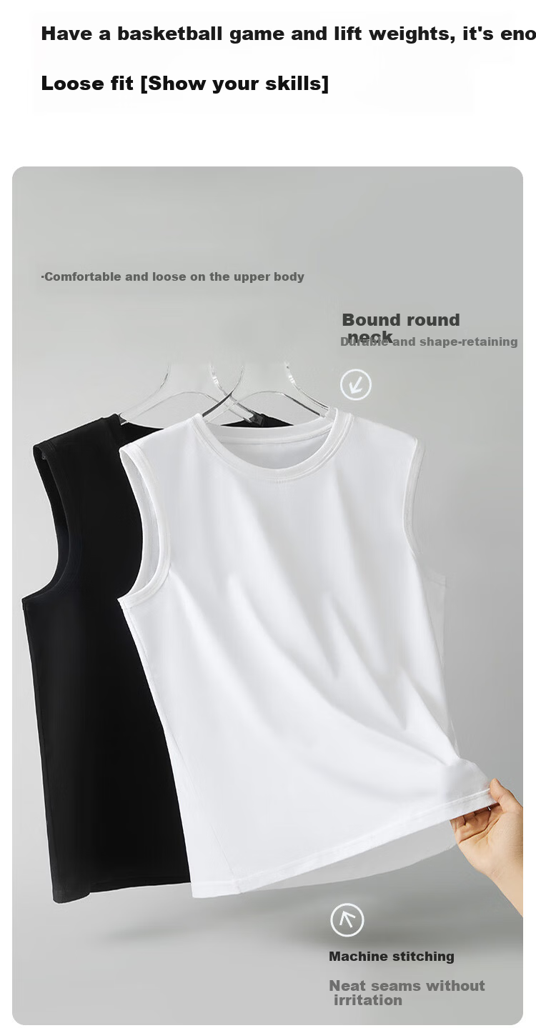 Miiow 100% Cotton Men's Vest Loose Fit Sleeveless Solid Color Base Layer Sports Fitness Tank Top 5