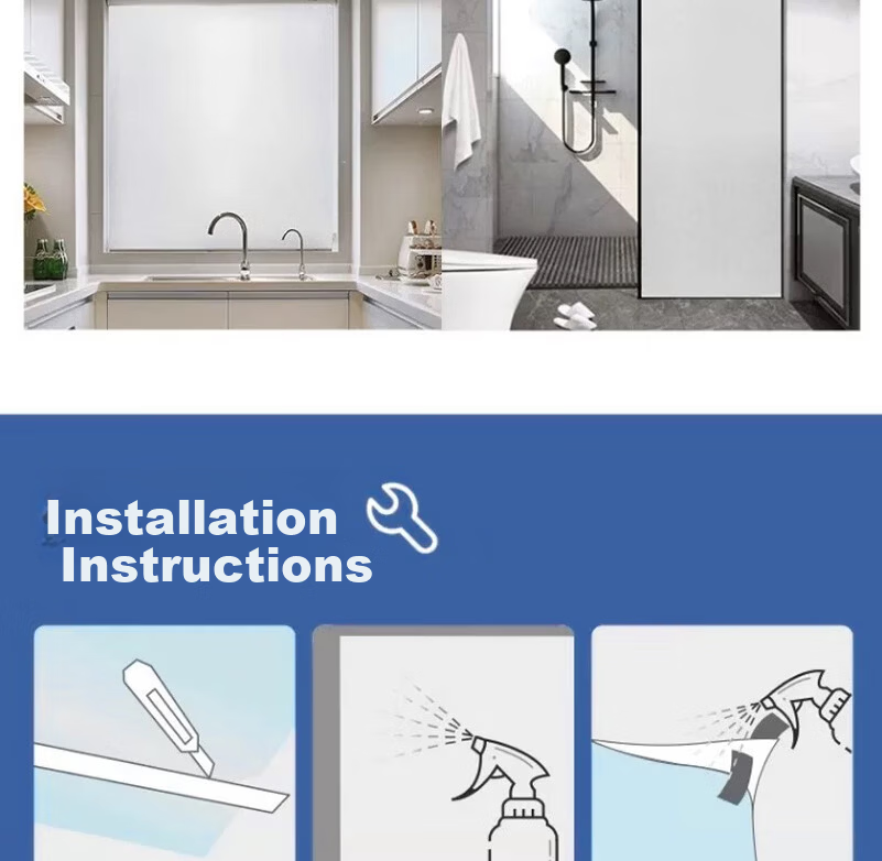 Fuju Frosted Glass Privacy Film for Doors and Windows, Bathroom Privacy Sticker, Translucent Opaque, 60x200cm 10