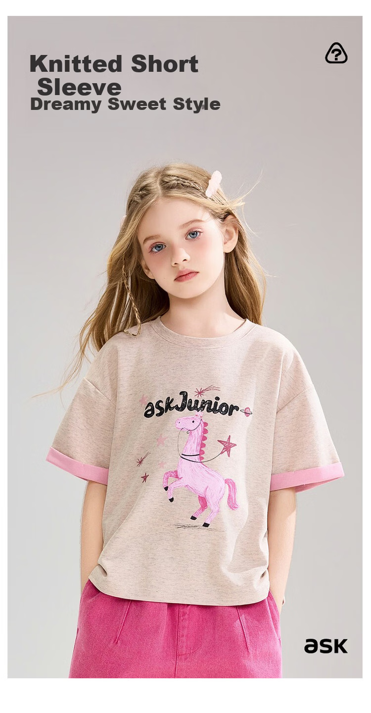 ASK JUNIOR Kids Short Sleeve T-Shirt Summer Fashion Printed Half Sleeve Base Shirt Girls Sweet Cute Top 1