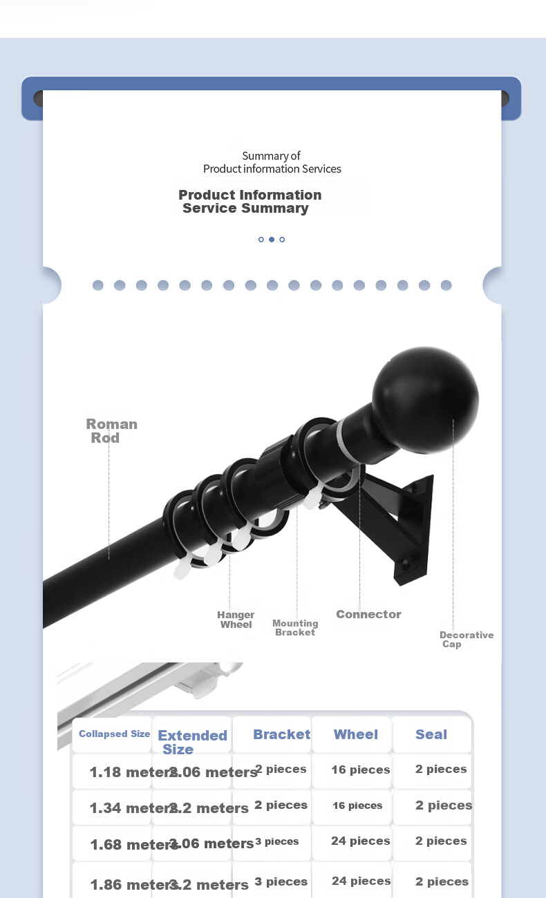 Mutang Telescopic Roman Curtain Rod Thickened Aluminum Alloy Curtain Track Top-Mounted Drilled 1.18-2.06M 7