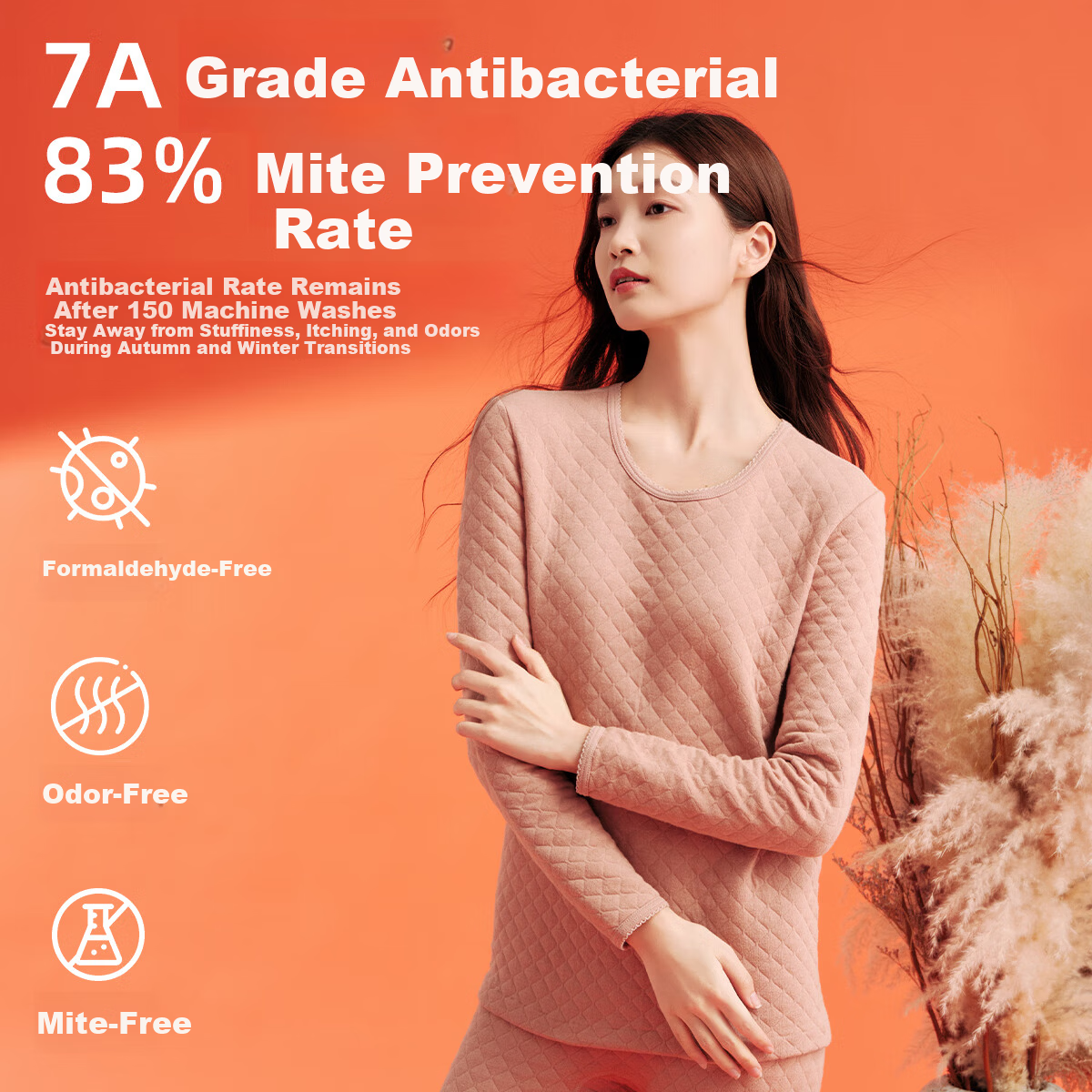 Yiershuang Ai Grass Self-Heating Three-Layer Thickened 100% Cotton Thermal Underwear Set for Women 7A Antibacterial Autumn Top and Bottom