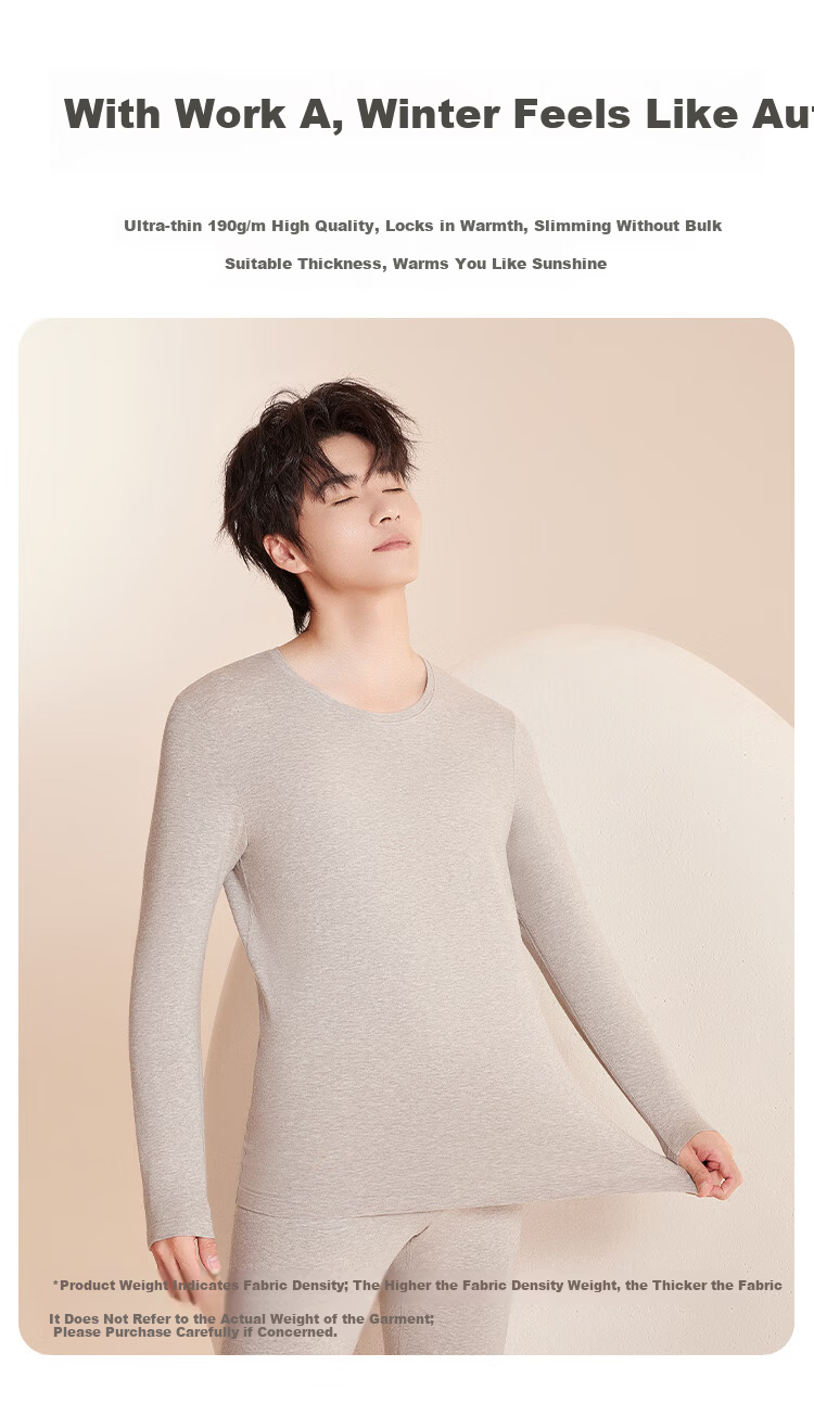 Hodohome Men's 10A Grade Cotton-Modal Blend Thermal Set Autumn Shirt and Pants 40S Slub Red Bean Velvet Warm Suit Moon Shadow Gray 2XL 3