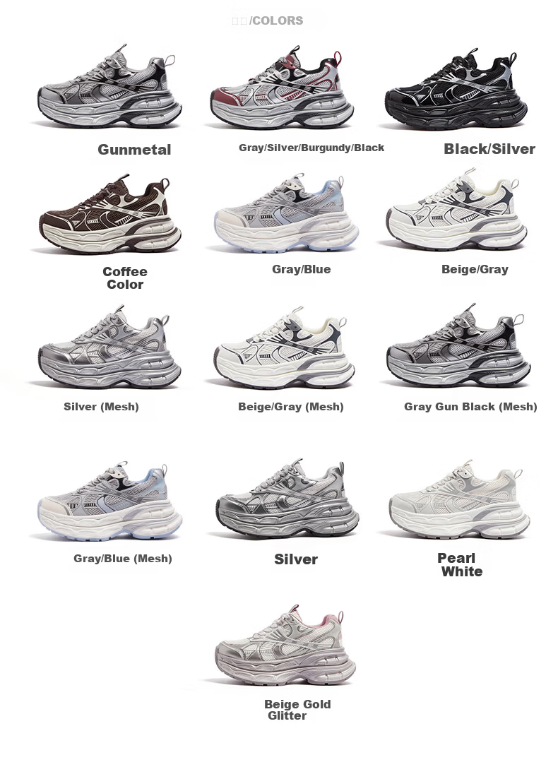 CAMEL Silver Moon Outdoor Retro Dad Shoes Thick Sole Casual Shoes L24A255753W Gray/Gun/Black (Mesh) Size 36 29
