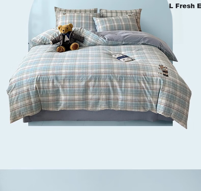 Teenie Weenie Cotton Bedding Set, Pure Cotton Class A 100% Cotton Washed Bed Sheet, 1.8m Double Bed Duvet Cover, Casual College Style 4