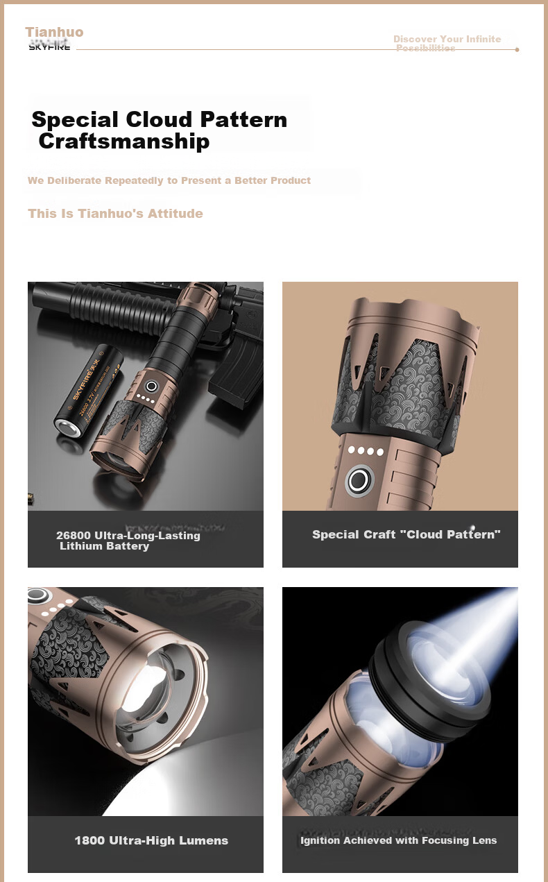Tianhuo Flashlight Qian Kun High Brightness Ultra Long Battery Life 200000 Lumens Penetrating Outdoor Long Range Home Use 3