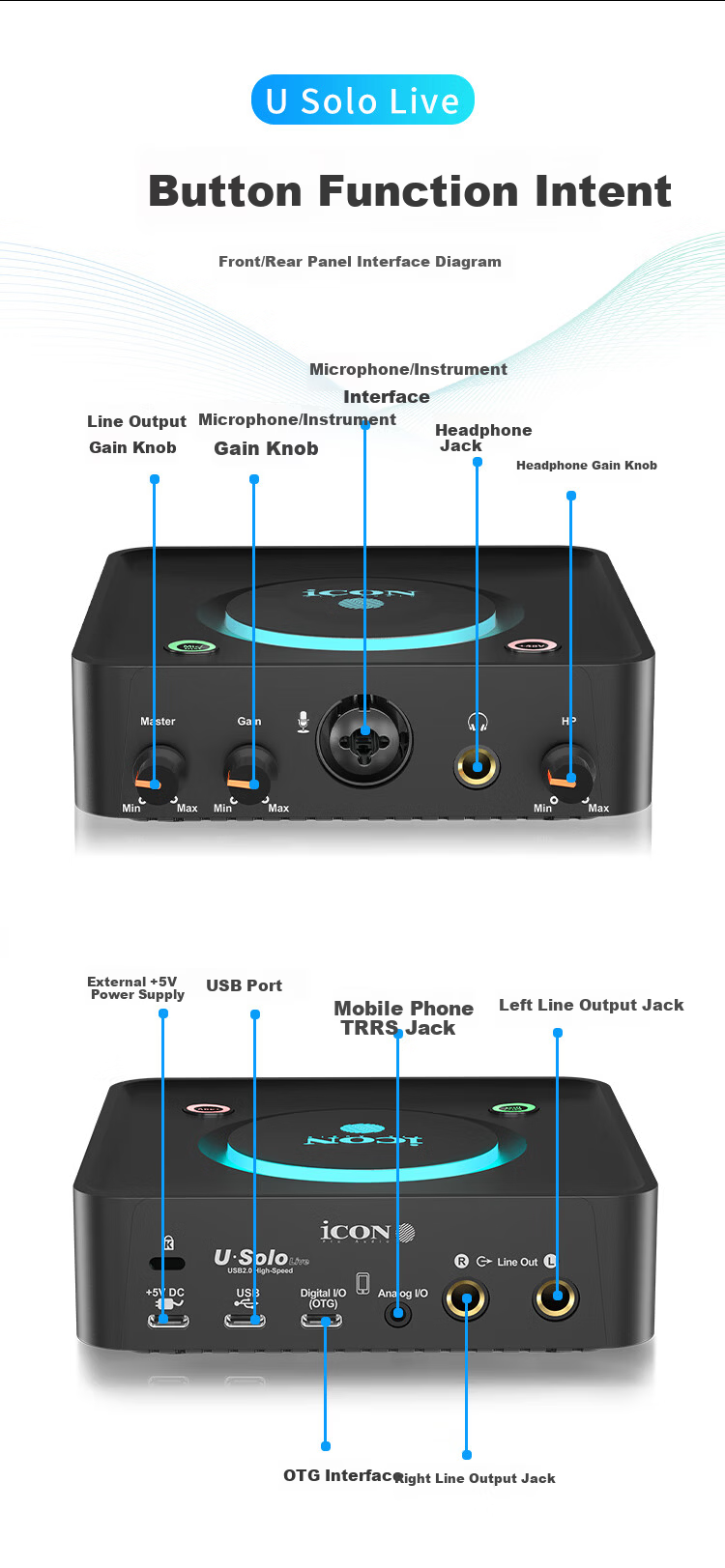 ICON U Solo White External Audio Interface Compatible with PC and Mobile for Streaming, Karaoke, Recording, Microphone Sound Card Device 7