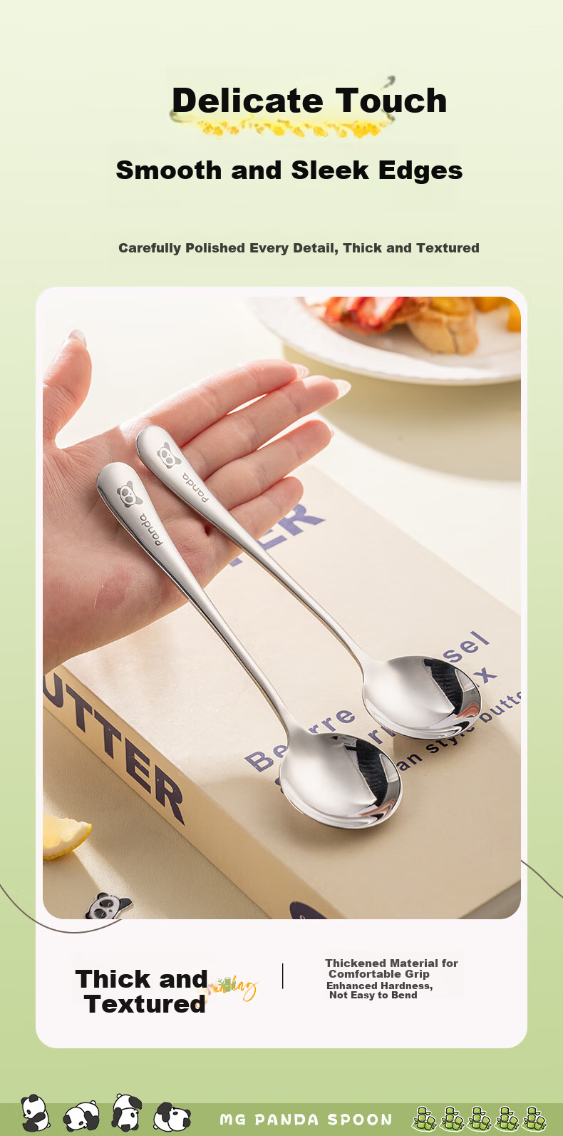 Guangyi 304 Stainless Steel Dinner Spoons, Children's Household Soup Spoons, Eating Spoons for Restaurants, Panda-Shaped Round Spoons, Set of 2, GY1425 10