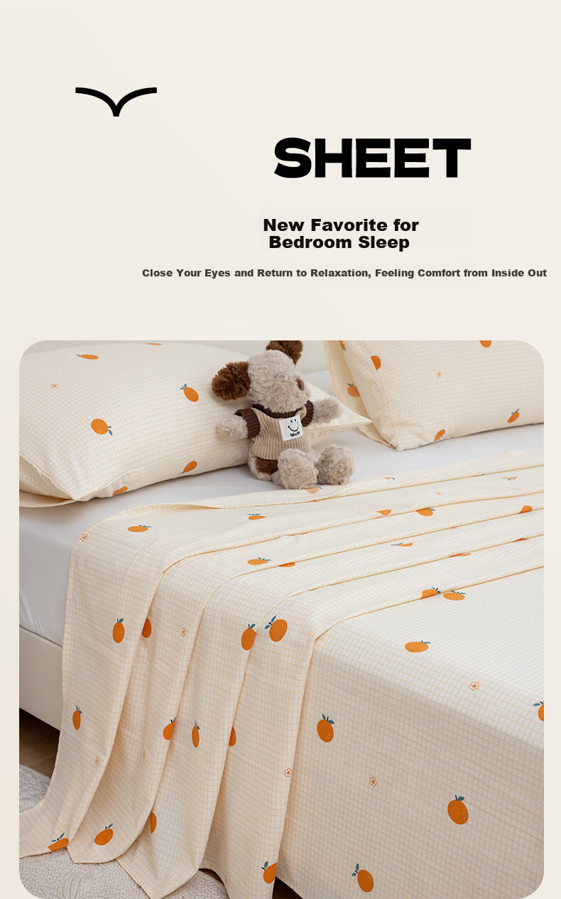 KING SHORE Brushed Cotton Sheet 7A Antibacterial Thickened Naked Sleep Bed Sheet Dormitory Student Single 160*230cm Sweet Orange 2