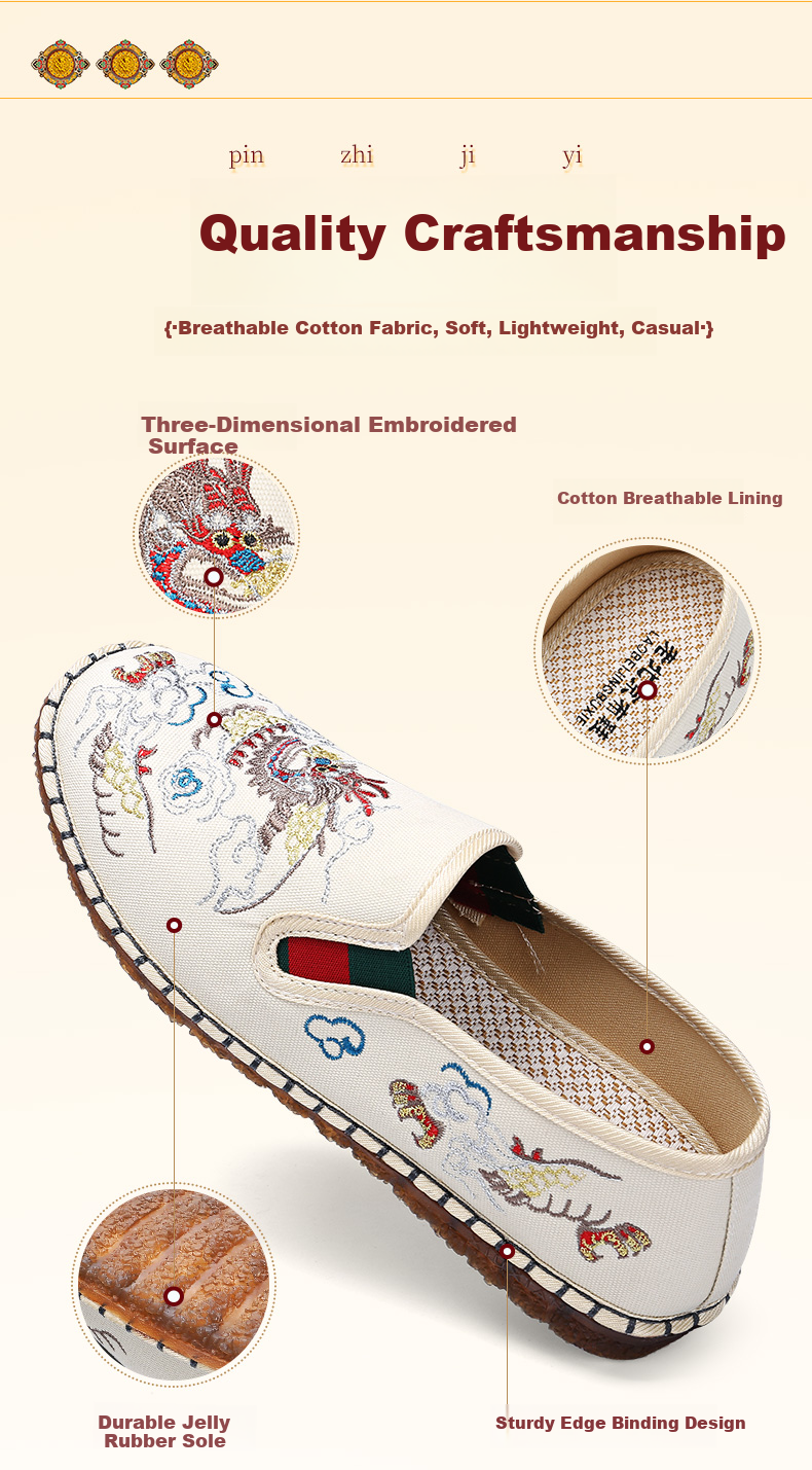 BUSHEYUAN Youth Chinese Style Retro Embroidered Dragon Pattern Slip-On Flat Casual Shoes Hanfu Old Beijing Cloth Shoes Men 211-9016 Black 39 3