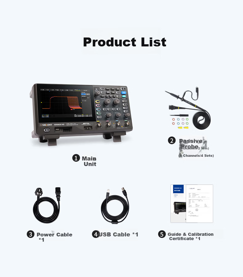SIGLENT SDS802X HD Oscilloscope 12-bit Resolution 70MHz Bandwidth 2 Channels 2GSa/s Sampling Rate 14