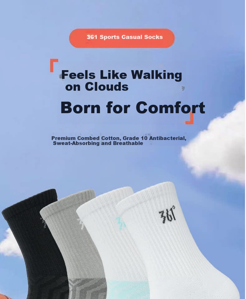 361° Authentic Unisex Spring Summer Sweat-Absorbing Breathable Mid-Calf Socks Men's Odor-Resistant Sports Long Socks Gray - 6 Pairs One Size 1
