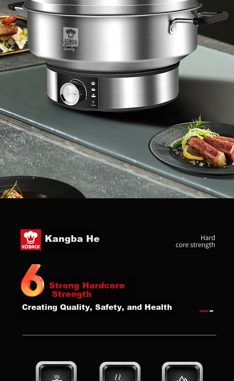 Kambach Small Electric Hot Pot 1-2 Person Non-Coated Stainless Steel Ultra-Fast Boiling Multi-Functional Household Electric Frying Pan 304 Hot Pot Steamer 24cm 2