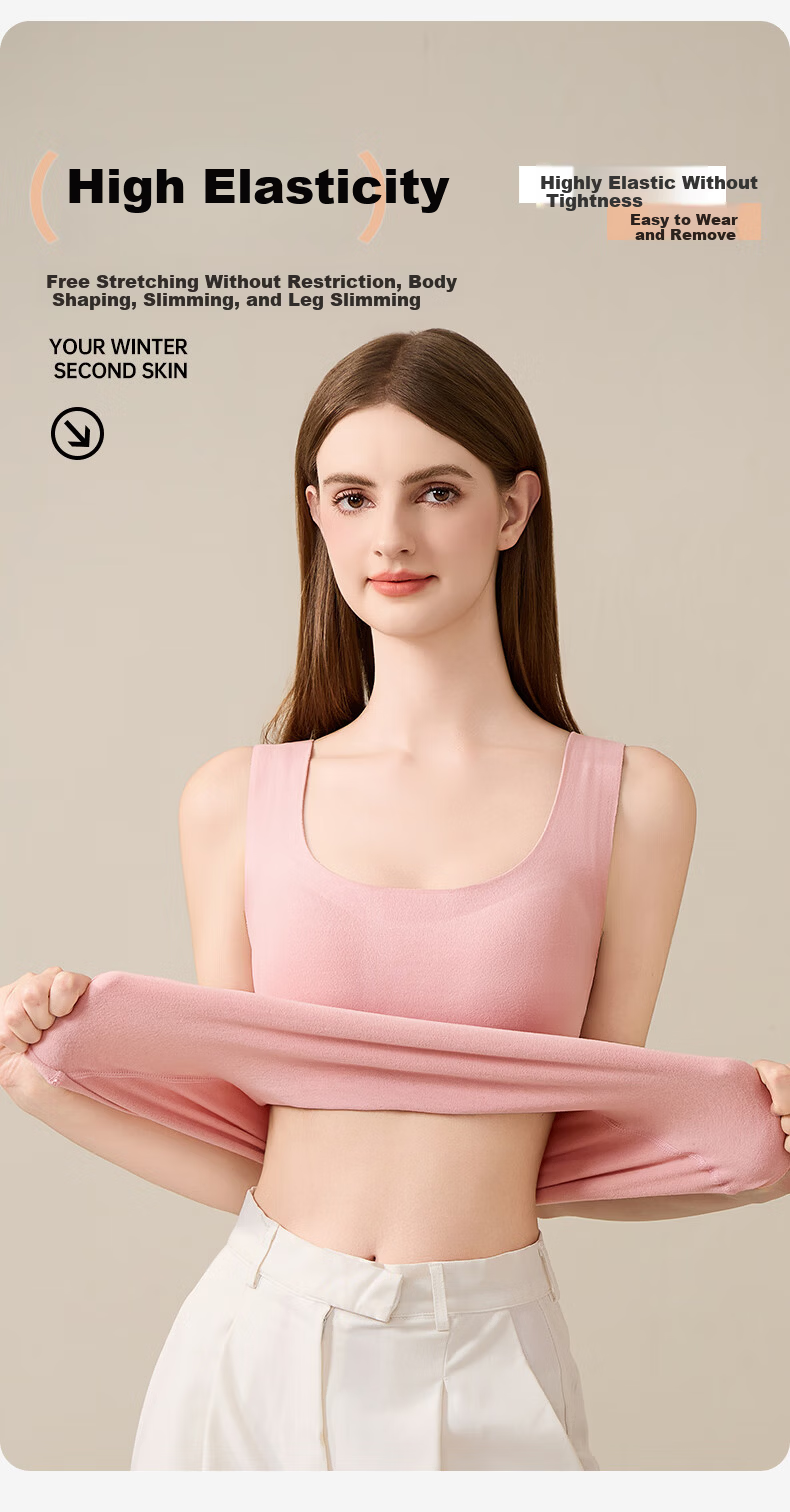 Urban Beauty Women's Thermal Fleece-Lined Thickened Heating Autumn Winter Vest with Built-in Bra U-Neck Base Layer Top 9