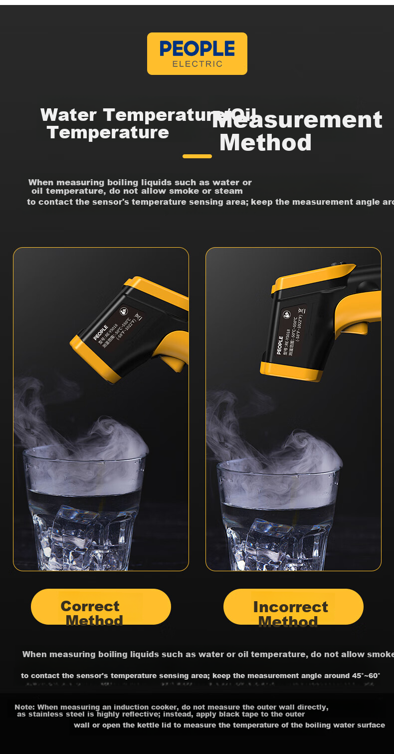 People Industrial Grade Infrared Thermometer High Precision Temperature Gun Water and Oil Temperature Gun -50~700℃ 10