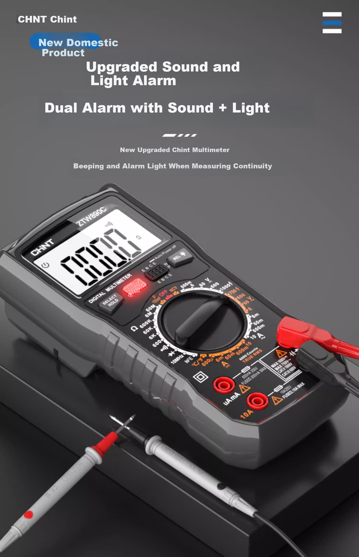 CHNT Digital Multimeter High Precision Smart Auto-Burn Protection Multifunctional Household Electrical Repair Universal Meter 9