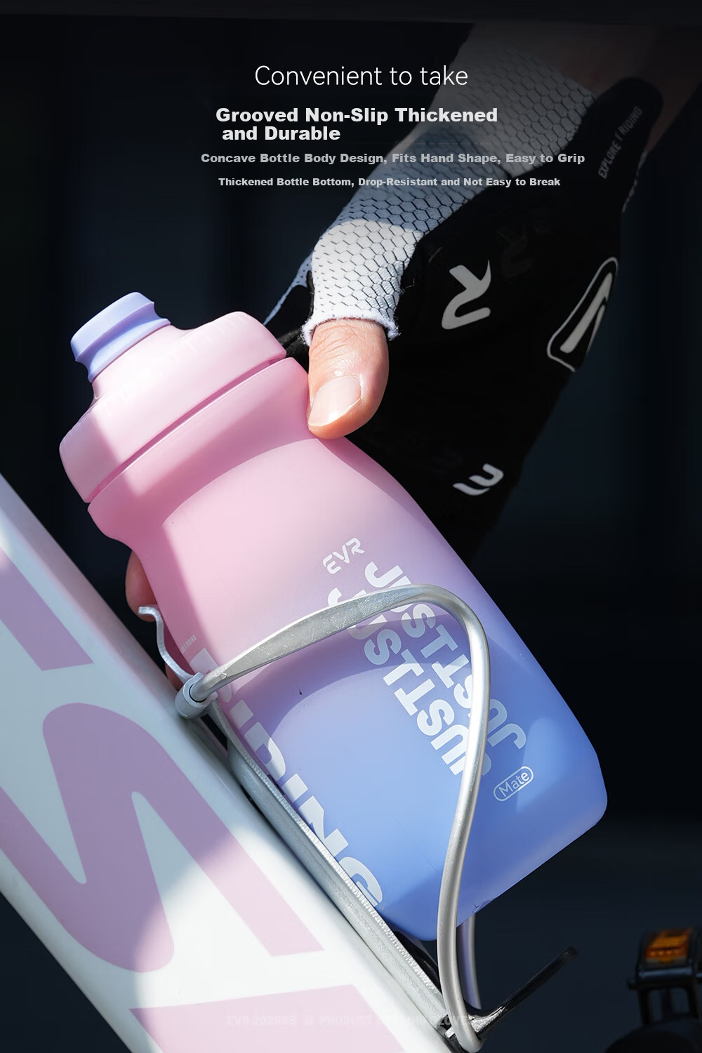 EVR Cycling Water Bottle Colorful Gradient Large Capacity Squeeze Water Dispenser (Illusion) Dreamy Blue Purple 650ML 9