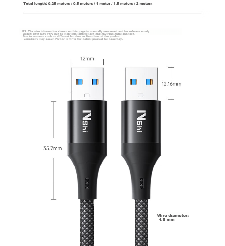 Nengsuai Fast USB 3.0 Male to Male Dual-Head Data Cable High-Speed Transmission for External Hard Drive Laptop MP3 Car Set-Top Box Extension Cable 1 Meter 18