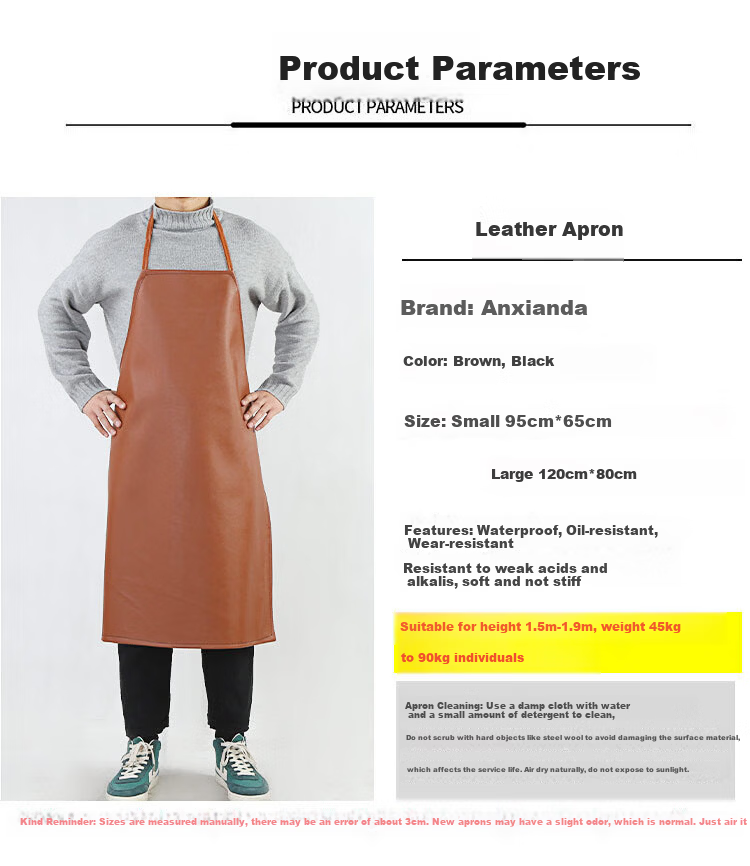 Anxianda Waterproof Oil-Resistant Leather Apron Work Protective Durable Soft Leather Apron Factory Workshop Black Small Size 2