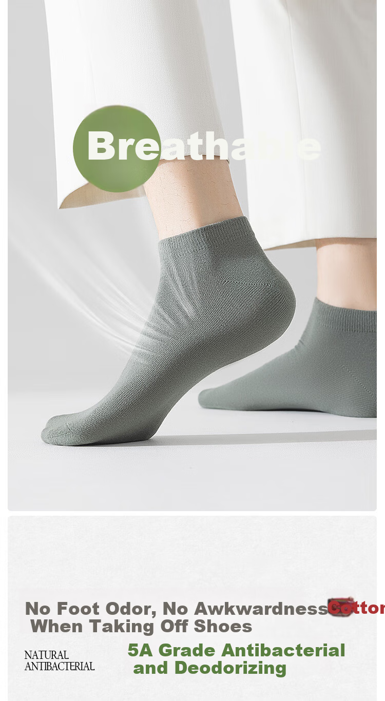 Yiershuang 100% Cotton Men's Summer Mesh Thin Short Socks Antibacterial Deodorant Breathable Sweat-Absorbing Boat Socks 6