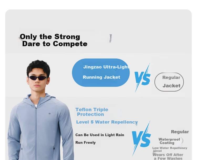JD Jingzao Ultra-Light Three-Protection Running Sports Jacket Men Spring Outdoor Water-Repellent Breathable Sportswear Light Blue 3XL 7
