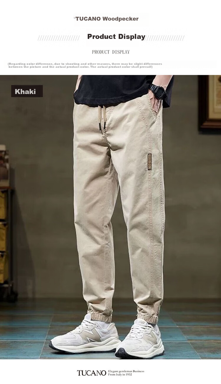 TUCANO Men's Casual Pants Spring Summer Jogger Cargo Pants Loose Trendy Sports Pants Khaki M 4